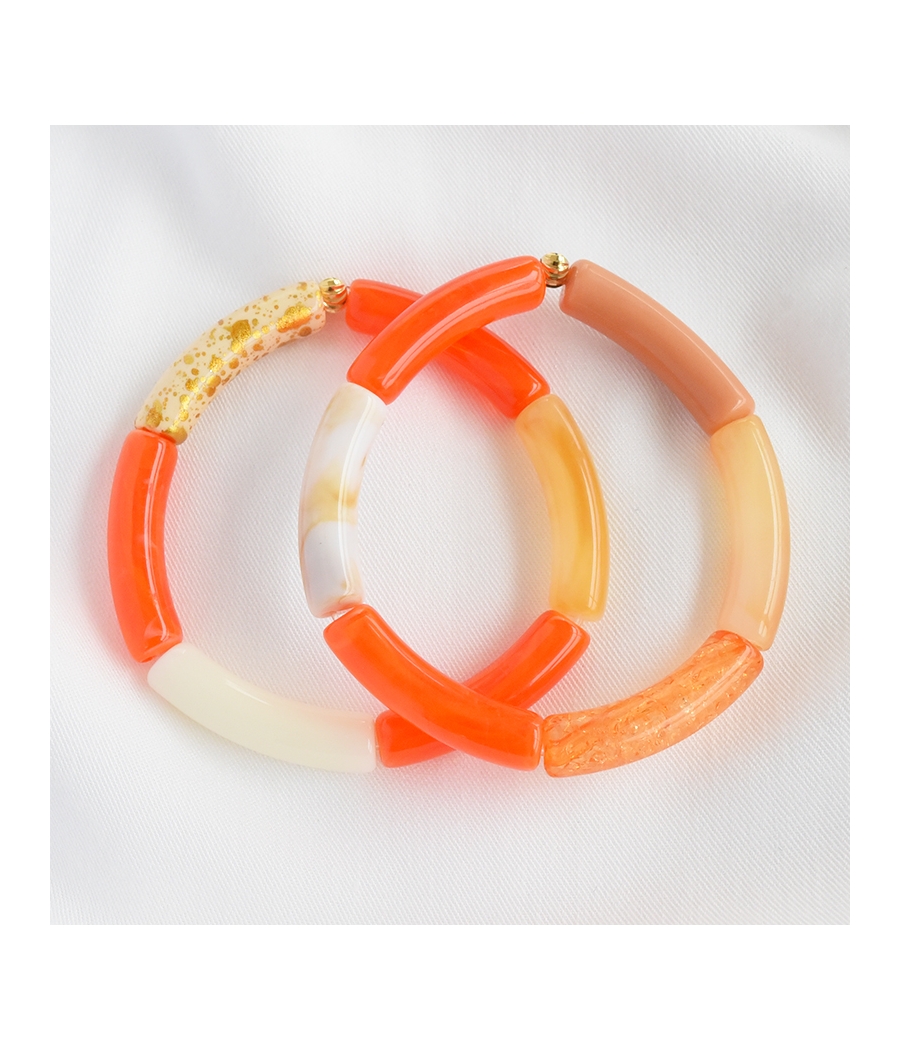 Bracelet perles tubes incurvés orange BAHIA