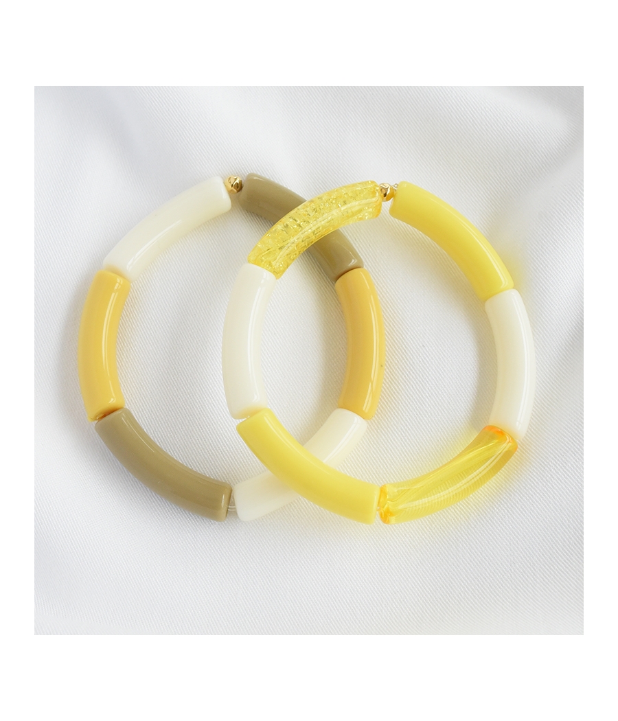 Bracelet perles tubes incurvés jaune BAHIA