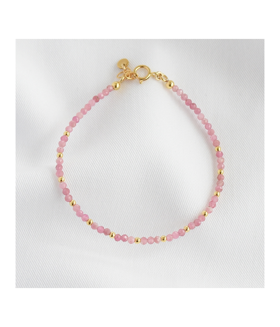Bracelet pierres fines tourmaline rose et plaqué or ISAE