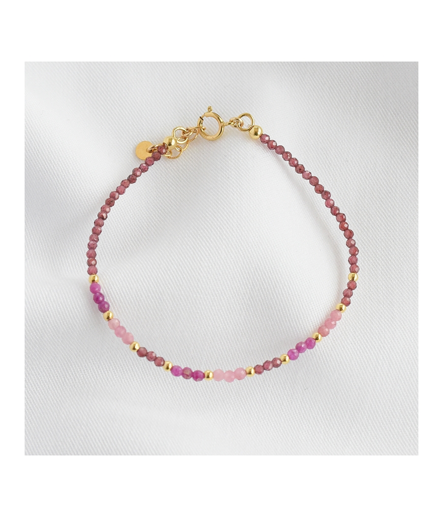 Bracelet pierres fines opale rose et rubis en plaqué or ISAE