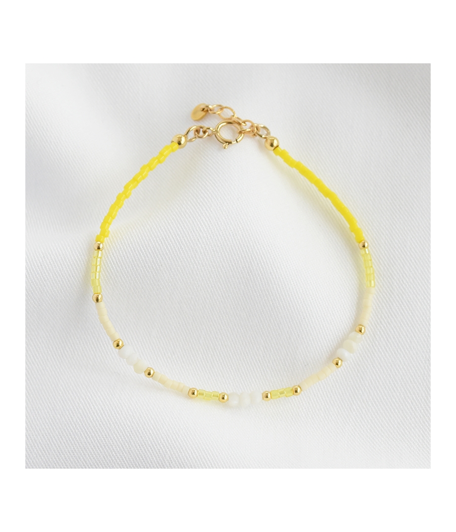 Bracelet perles miyuki et plaqué or TAMARA jaune et crème 2