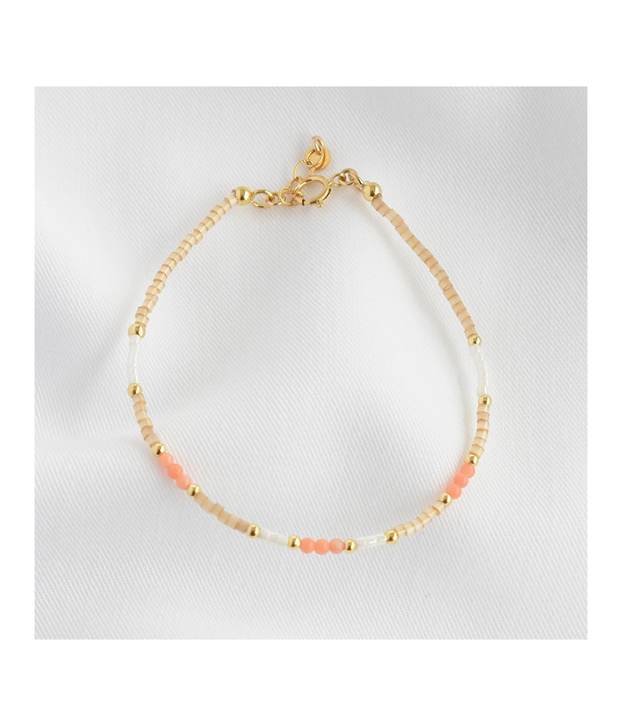 Bracelet perles miyuki et plaqué or TAMARA beige et corail