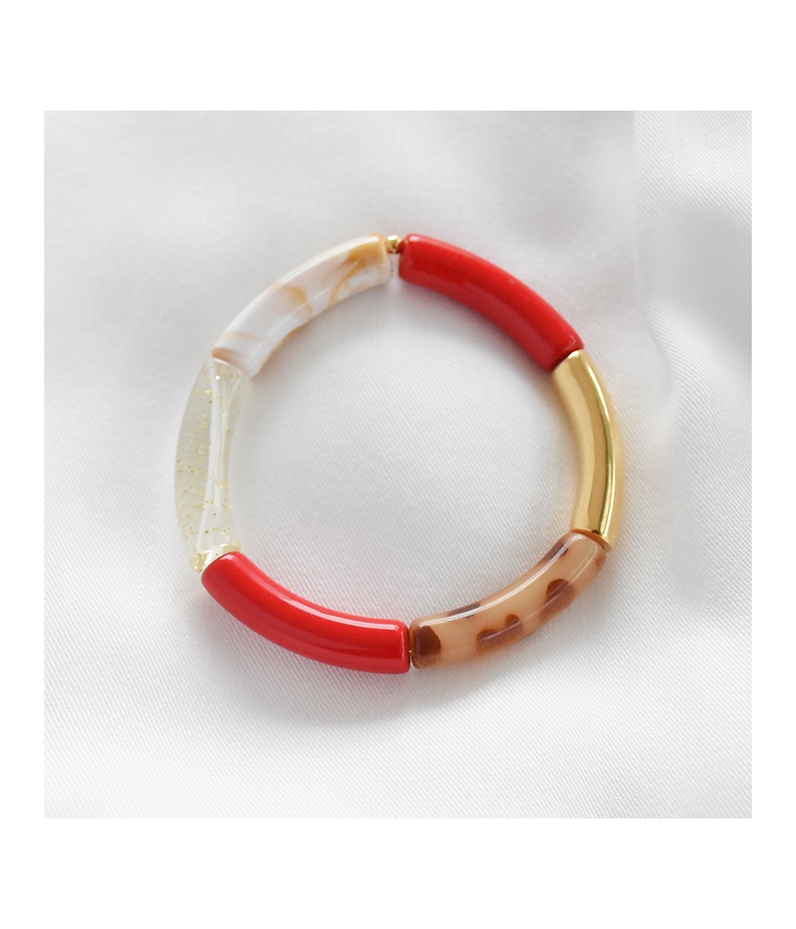 Bracelet perles tubes rouge...