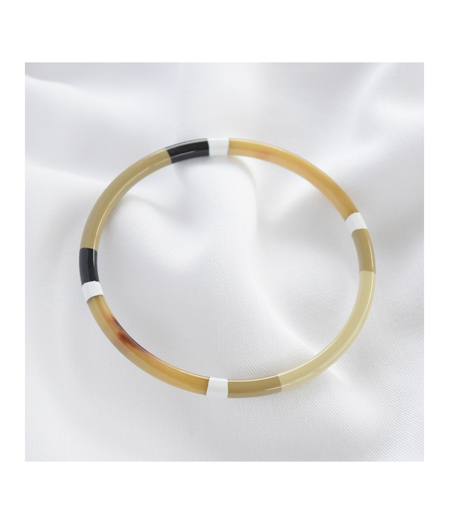 Bracelet jonc corne et laque blanc et beige